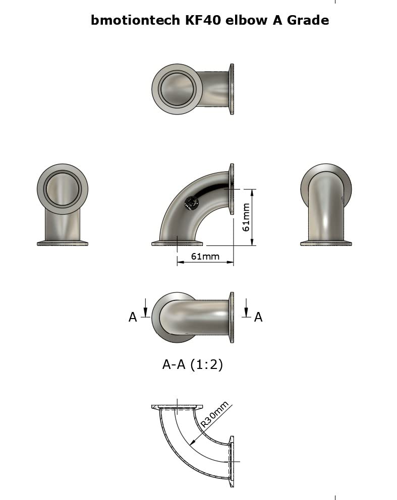 Image of ISO-KF Flange Elbow Fitting with KF16 / KF25 / KF40 Flange (90 KF40 Elbow)