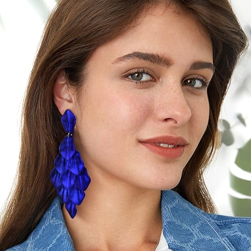 FIBO STEEL Acrylic Petal Earrings for Women Red Statement Earrings Dangle Rhombic Boho Flower Lime Green Orange Rose Big Bold Colorful Costume Jewelry Long Drop Dangle Earrings3