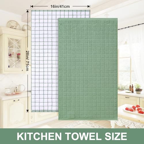 Homaxy Premium Cotton Kitchen Towels 16\"x 28\", Large Natural Ring Spun 390 GSM Dish Towels, Super Absorbent Terry Kitchen Hand Towels, Soft Tea Towels with Hanging Loop, Grass Green Check, 6 Pack - Thumbnail 5