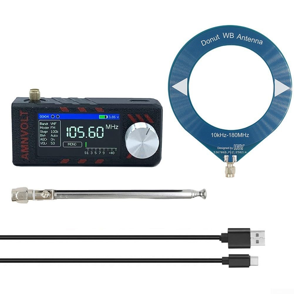 Verbesserter Mini SI4732 Vollband-Radio-Empfänger mit ESP32-S3-Mastersteuerung, 4,8 cm IPS-Farbdisplay, eingebauter Hi-Z-Schaltung, LSB USB AM FM-Modi, AGC ATT-Funktionen, 1 W Lautsprecher (schwarz)