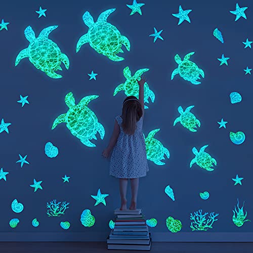 Desert Camel Sea Turtle Wall Decals Stickers Glow in The Dark Vinyl Ocean Under Bathroom Decor for Kids Life Bedroom Nursery Birthday Gifts, Sky Blue - Image 6