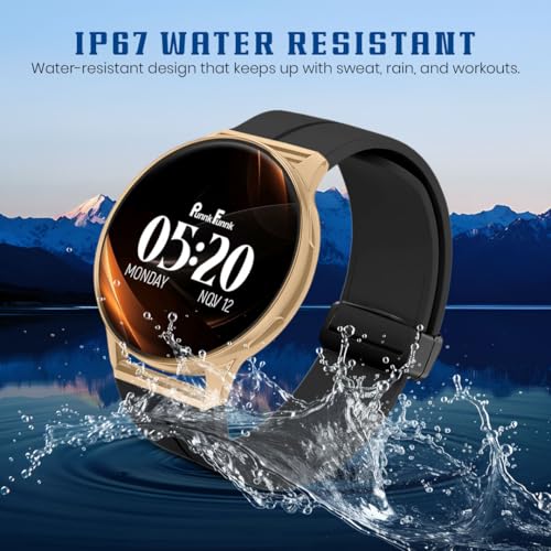 Image of PunnkFunnk Active 5 Smart Watch with 1.3 inch AMOLED HD Display | Bluetooth Calling, AI Voice Assistant, 100+ Sports Modes, Heart Rate & SPO₂ Tracking, IP68 Waterproof for Men & Women- (Black GoldDial)