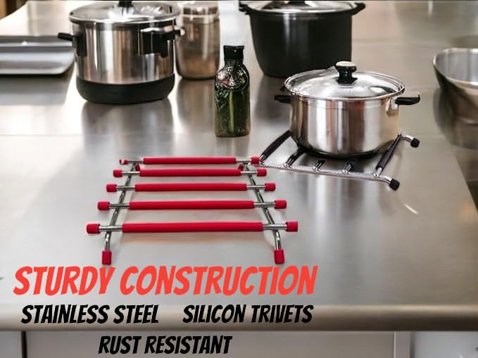 Kitchen Trivet Worktop Saver Hot Pot Pan Stand Rack Silicon And Stainless Steel | UK - View #5