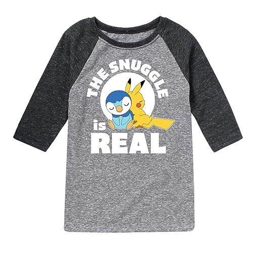 HYBRID APPAREL - Pokémon - The Snuggle is Real Pikachu and Piplup - Toddler & Youth Raglan Graphic T-Shirt