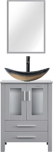 Miniatura 20 de eclife Tocador de Baño Moderno de 24" Combo de Lavabo con Gabinete Independiente con Puerta de Cierre Suave, Lavabo Cuadrado de Cerámica Blanca Tipo