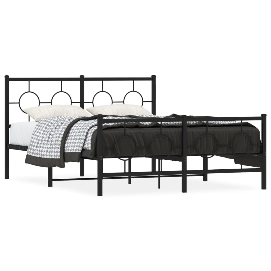 Black Metal Bed Frame 140x200 cm with Headboard | Features a heavy-duty steel platform and integrated slats to support your mattress without a box spring.