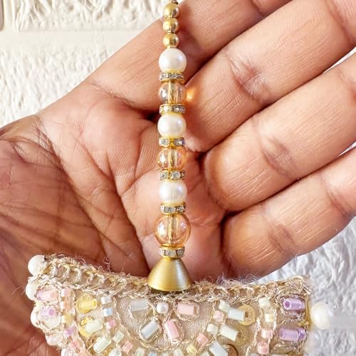 Image of Adikala Craft Store Handmade Ethnic Latkan Tassel Set of 2 for Saree Pallu, Blouse, Suits, Dupatta, Lehenga Decor | Ethnic Saree Pallu, Blouse, Suit, Dupatta & Lehenga Decoration (White Pearl)