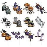 LQIOACU 24 Piezas Decoraciones de Pastel de Halloween, Toppers de Cupcake de Murciélago, Calabazas, Fantasma, Esqueleto - Decoración de Pastel y Fiesta