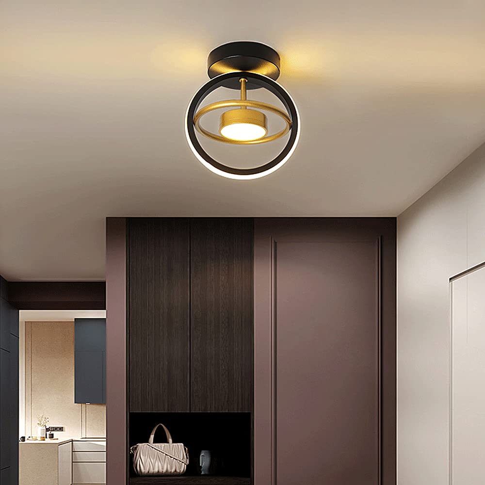 Okrągła lampa wisząca LED do przedpokoju, czarno-złota konstrukcja, zmienna trójkolorowa lampa sufitowa LED, metalowa oprawa sufitowa, dekoracja salonu