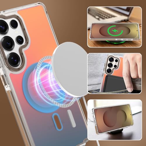 Image of Magnetic Case for Samsung Galaxy S25 Ultra [Compatible with Magsafe] [Cute Fashion Fluorescent Design] [1 Screen Protector] Slim Translucent Matte Case for Galaxy S25 Ultra 6.9 inch, Desert