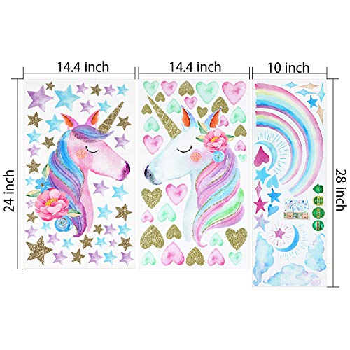 3 Sheets Unicorn Wall Decal Stickers, Large Size Unicorn Rainbow Wall Decor for Girls Kids Bedroom Nursery Christmas Birthday Party Decoration 2 51ksgKT6QWL