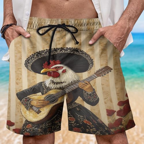 Chicken Men's Swim Trunks - Chicken Lover Mens Swim Trunks with Mesh Lining Swimwear Bathing Suits Set 062