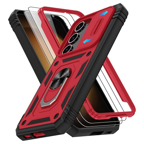 Coque Samsung S23 Plus rouge de protection militaire avec 2 verres et anneau intégré