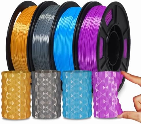 YOUSU Silk TPU Filament 1.75mm, 95A tpu3d Printing Flexible Filament, High Hardness Resilience, Soft Adhesive Material, Elastic, tpu4x250g Bundle, Silk TPU Gold,Dark Silver,Blue,Purple