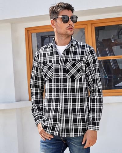 Image of WARHORSEE Flannel Shirt for Men Long Sleeve Button Down Plaid Shirts