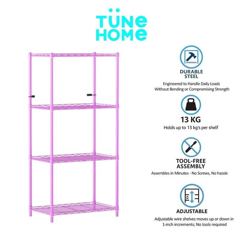 Image of 4-Shelves Heavy Duty Steel Storage Rack | Multipurpose Shelving Unit for Kitchen, Home & Utility