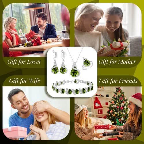 Gzwhd Olive Green Created-Peridot Jewelry Set For Women August Birthstone Birthday Mother's Day Valentine's Day Thanksgiving Gift For Mother Friend Wife Daughter #TOP2