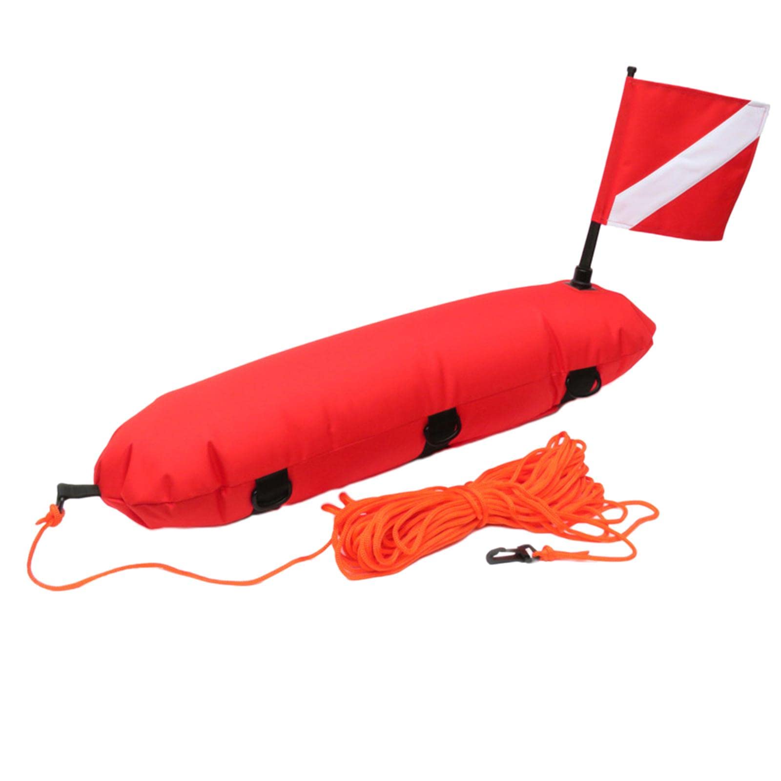 1 Set di Boa Galleggiante di Segnalazione per Immersioni Subacquee E Pesca Subacquea Gonfiabile + Bandiera Subacquea + Corda in Poliestere da 25 M/80