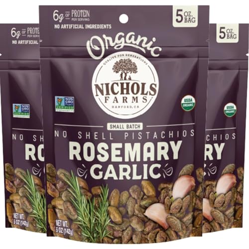 Image of Nichols Farms Roasted with Sea Salt No Shell Pistachios, Kosher, USDA Certified Organic, Non-GMO, 6 Oz (Pack of 3)