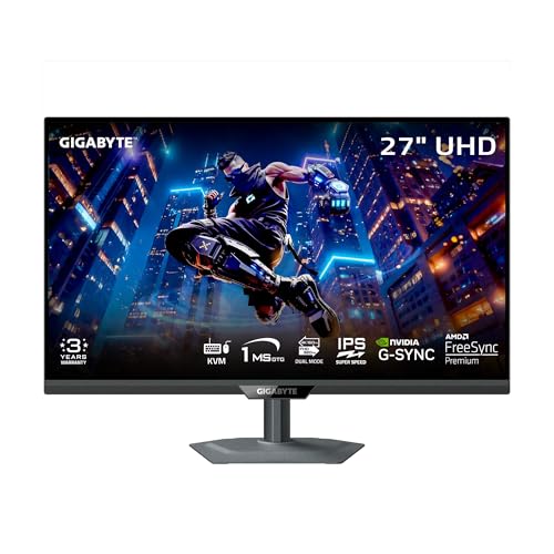 GIGABYTE - M27UP - Monitor de jogos SS IPS de 27 polegadas - UHD 3840 x 2160-160 Hz - 1 ms GTG - AMD FreeSync Premium, compatível com G-SYNC - Modo duplo - Tipo C KVM - HDMI, DP, Tipo-C - Altura e
