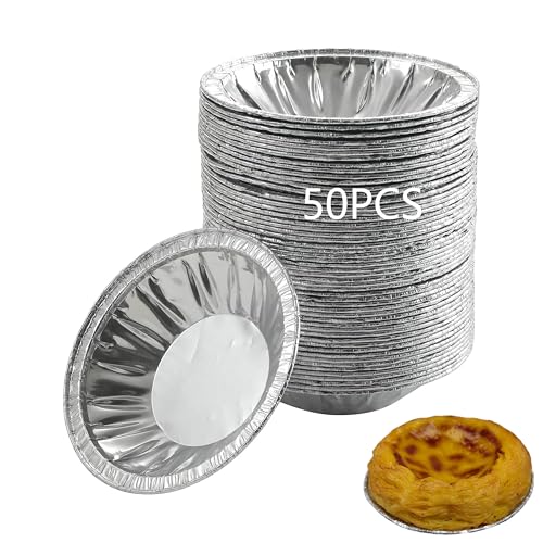 50 Flaneras Individuales Moldes Kit,7x2,5x4cm Desechables Reposteria Molde de Tartaleta de Huevo, Lata Moldes Papel Aluminio, para Tarta, Cupcake, Tartaleta