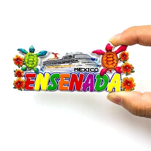 Ensenada Mexico Fridge Magnet, Colorful Cruise Ship Turtle Flowers Design, Travel Souvenir, 4x11cm