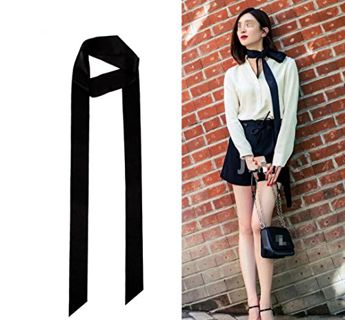 1PCS Black Long 200cm/2.18 Yards Multifunction Women Thin Chiffon Long Tie Scarf -Silk Scarves Bag Band Belt Neckerchief for Spring Summer2