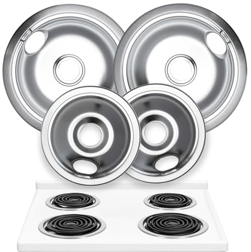 Electric Stove Drip Pans Set of 4 (2 x 6-Inch & 2 x 8-Inch) Replacement Stove Drip Pans for Electric Stove Compatible with Frigidaire, Kenmore, Tappan & More - Stove Burner Drip Pan Replacements