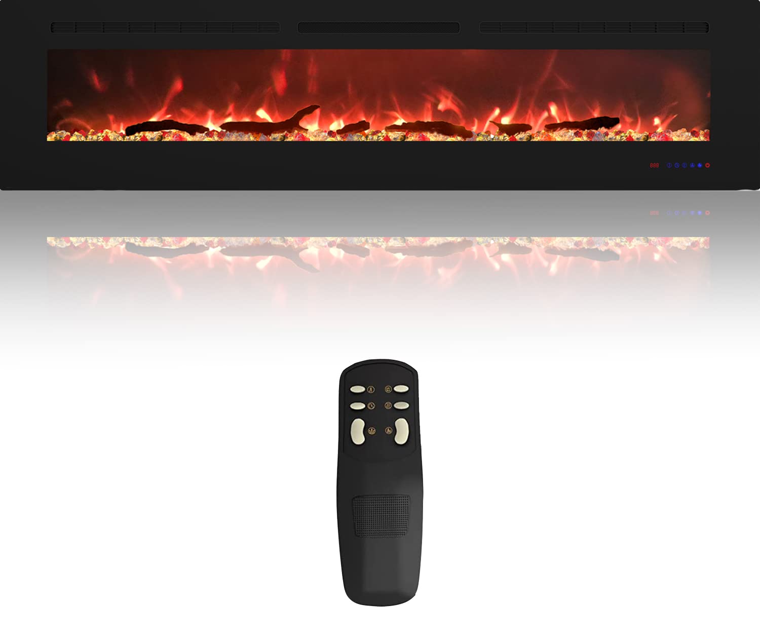 BizHomart Electric Fireplace, Recessed & Wall Mounted Electrical Fireplace with Bracket, Ultra Thin, Low Noise, Remote Control, Timer, Logset & Crystal, Adjustable Flame Color, 1500W, Black, 72''