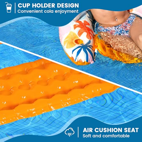 Inflatable Pool Floats Adult - 2 Pack Floating Pool Chair Lounge Floats for Swimming Pool Water Chair Pool Lounger with Cup Holder Pool Toy Party Floaties for Adults
