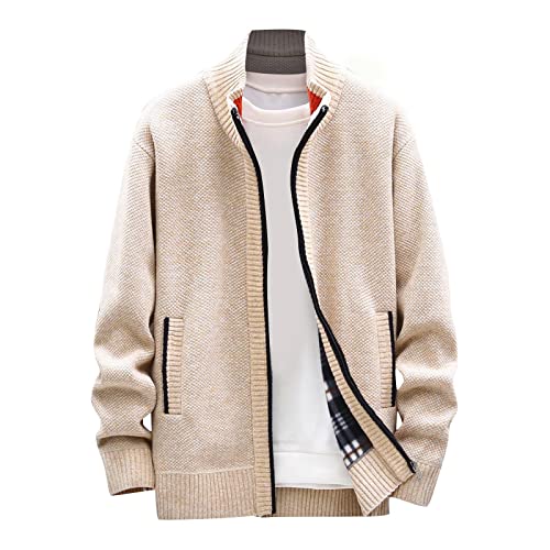 Mens Lightweight Sweaters Zip Up Stand Collar Cardigan Sweater Knitwear with Pockets Sweater Cardigan, XL-4XL