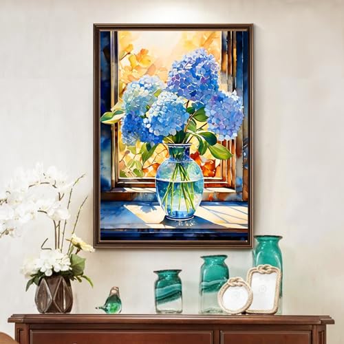 Image of Amphol Flowers Diamond Art Kits for Adults - 5D Full Round Drill Diamond Painting Kit with Resin Gems - DIY Home Decor Gift for Women & Beginners - 12x16 Inch