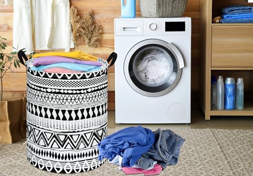 Image of Round Laundry Hamper Storage Basket Fabric Material Storage Hamper Organization Basket, Storage Bin, Gift Box with Handles for Room