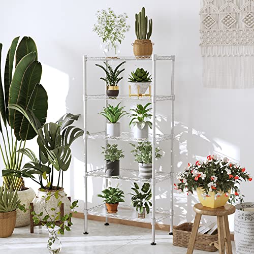C&Ahome 5-Tier Metal Shelving Unit With Liner, Storage Rack With Adjustable Shelves, Heavy Duty Shelf With 4 Hooks And Leveling Feet Ideal For Kitchen, Bathroom 23.6"L × 12.8"W × 60.5"H Silver Uwsu05S #TOP1