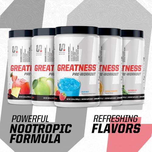 Image of Undefined Nutrition Greatness Pre-Workout by Brian Shaw (30 Servings) - 6 g Citrulline Malate & 3.2 g Beta Alanine for Better Pumps, Energy, Focus and Strength for Men & Women (15.9 Oz, Blue Razz)