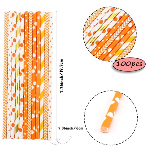 100 Pitillos de Papel Naranja Rayados Biodegradables miniatura 2