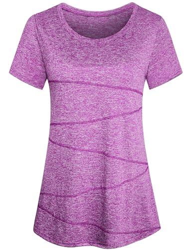 Image of Kimmery Workout Tops for Women Short Sleeve Shirts for Women Quick Dry Line Decor Yoga Tops