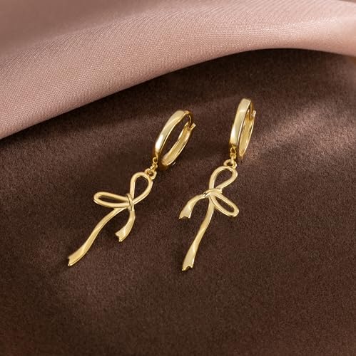 Reffeer Solid 925 Sterling Silver Bow Hoop Earrings Drops for Women Teens Bowknot Hoop Earrings Ribbon Huggie4