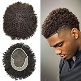 LYRICAL HAIR Hair Units for Black Men,Afro Kinky Curly Mens Toupee Afro Coily Toupee Human Hair Piece Lace Front African American Men Hair Replacement System(2# Dark Brown-6mm wave)