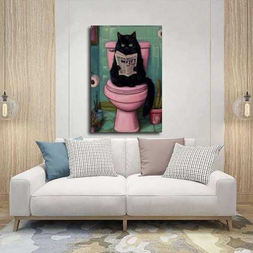 Toile rétro chat noir solution déco murale salon et salle de bain vide