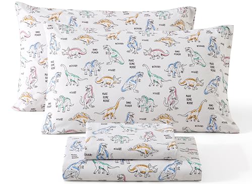 HLC.ME Power Dinosaur Printed Boys Kids Bed Sheets - 3 Piece Patterned Bed Sheet Set - Wrinkle Resistant & Ultra Soft - Fits Mattresses up to 15 Inches Deep - Twin