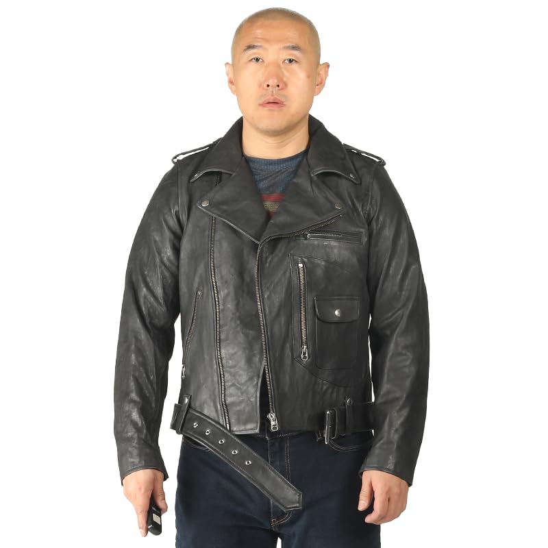 PIECOLOURWashing technology of J22 men's leather jacket with heavy leather and goatskin