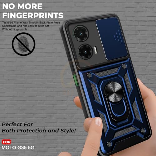 Image of Armor Bumper Back Cover Case for Motorola Moto G35 5G Rotating Camera Cover, Ring Holder & Kickstand | Heavy Duty & 360 Degree Protection Motorola Moto G35 5G Back Cover (Blue)