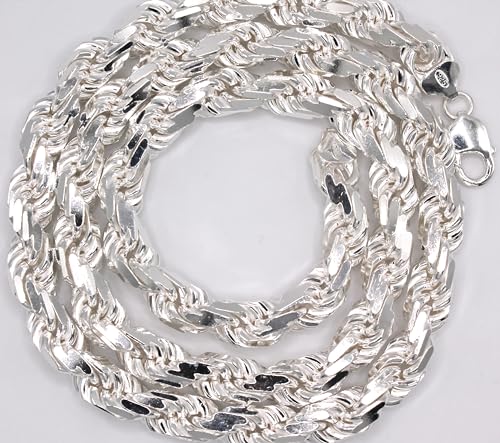 11mm Sterling Silver Diamond Cut Rope Chain. Super Heavy Solid Italian Silver .925 Necklace in 8", 9", 22", 24", 26", 28", 30", 32", 34"4