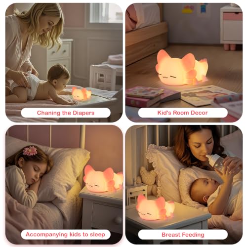Axolotl Veilleuse pour enfants, 7 couleurs changeantes, fonction minuterie de 1/3 heure, veilleuse en silicone rechargeable par USB pour décoration de chambre d'enfant, Cadeaux pour filles et garçons – vue 7