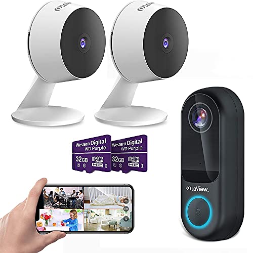 Laview Security Cameras Outdoor Video Doorbell Wired With Home Security Cameras Bundle Include 32 Gb Sd Card Two-Way Audio, Night Vision,Wifi Home Indoor For Baby/Pet,Alexa, Usa Cloud Service #TOP5