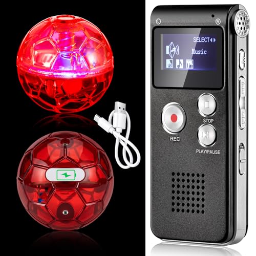 Dunzy 3 Pcs Ghost Hunting Equipment Kit 1 EVP Recorder and 2 Rechargeable Light up Cat Balls Motion Activated Glow Balls for Paranormal Equipment for Home Office Inspections Gifts
