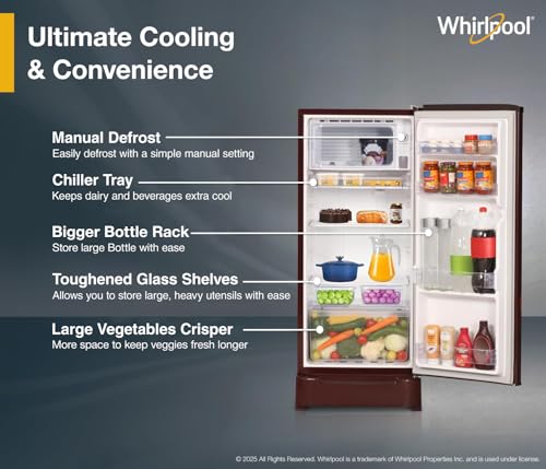 Image of Whirlpool 184 L 5 Star Direct-Cool Single Door Refrigerator with Intellisense Inverter Compressor (205 WDE ROY 5S Inv WINE SPRING-Z)