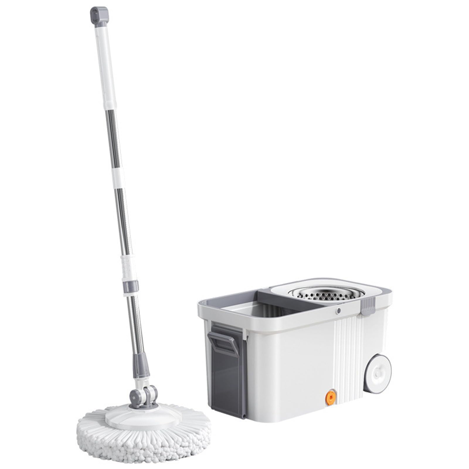 Juego de fregona giratoria y Cubo con Sistema de escurrido y Mango extendido de Acero Inoxidable para la Limpieza de Suelos en el hogar.