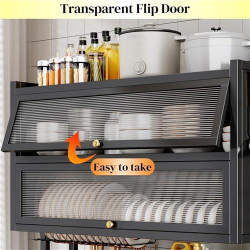 Image of YAGVIZ 3-Tier Over-The-Sink Dish Drying Rack with Dustproof Flip Cover Door | Multifunctional Adjustable Metal Kitchen Countertop Organizer | Over Sink Dish Drying Rack